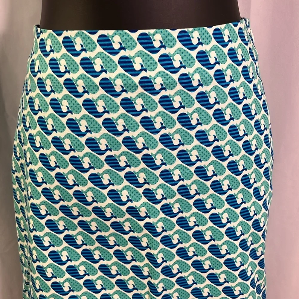 Talbots Blue Whale Print Twill Cotton High-Waist Mini Skirt